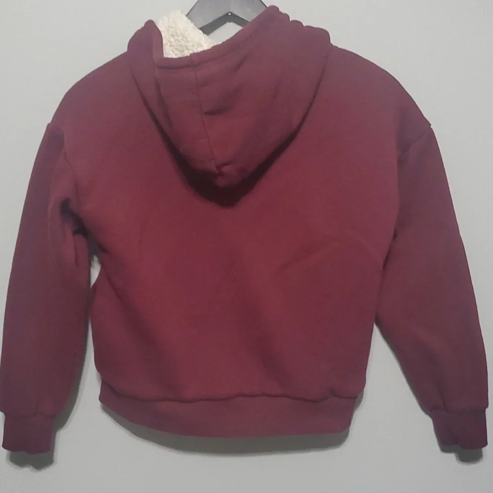 Forever 21 Jacket Mens Size Small  Burgundy Sherpa-Lined Hoodie Zippered